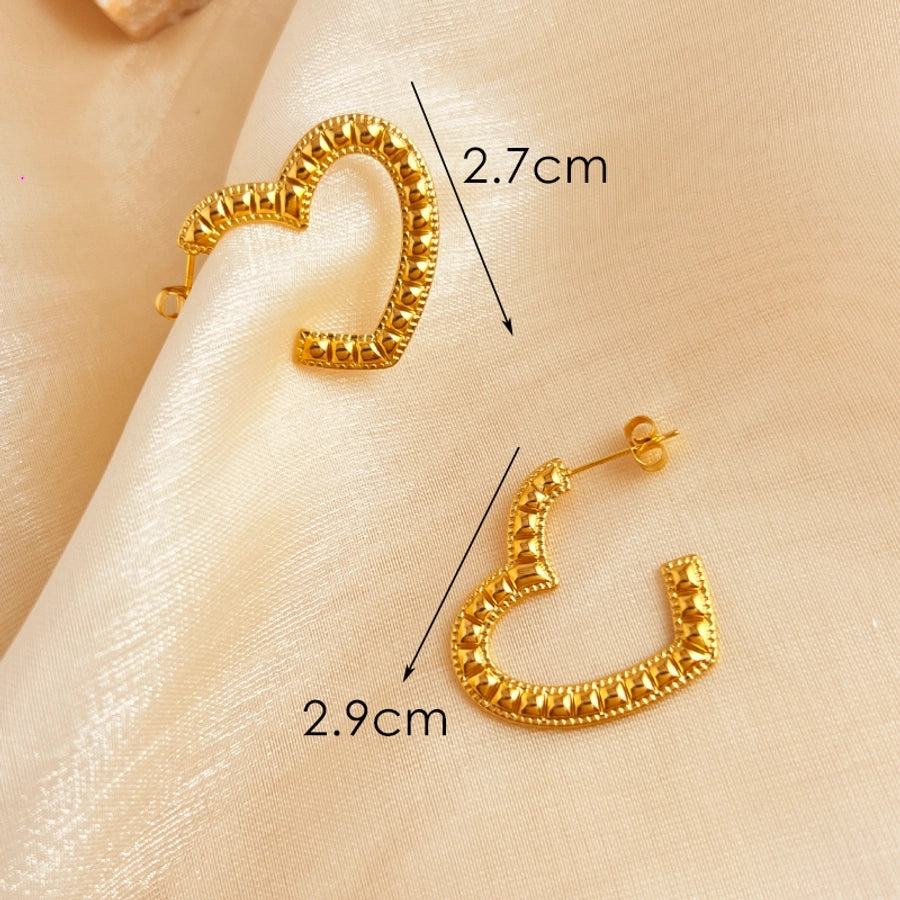 Half Heart Shape Earrings [304 Stainless Steel,18K Gold Plated]