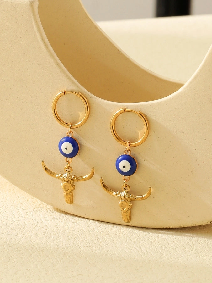 Bull Eye Drop Earrings [304 Stainless Steel,18K Gold Plated]