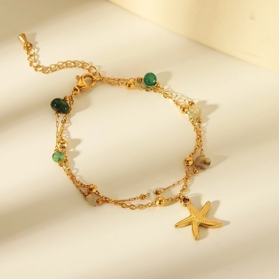 Starfish/Shell Fish/Tail Natural Stone Bracelet [304 Stainless Steel,18K Gold Plated]