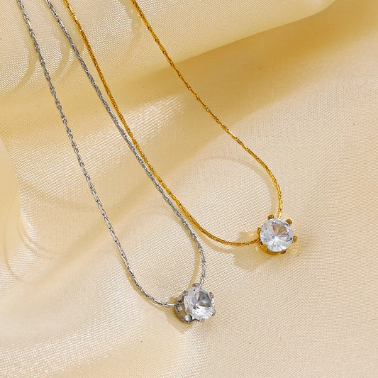 Geometric Rhinestones Pendant Necklace [304 Stainless Steel,18K Gold Plated]