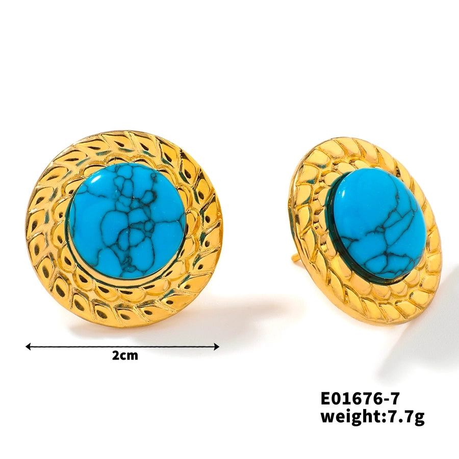 Retro Round Natural Stone Earrings [304 Stainless Steel]