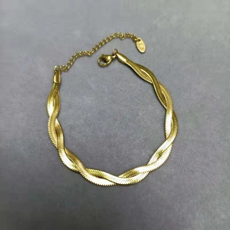 Bracelet à chaîne torsadé / collier [304 en acier inoxydable, 18 carats plaqués en or]