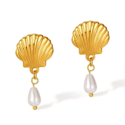 Pearl Shell Drop Earrings [304 Stainless Steel]