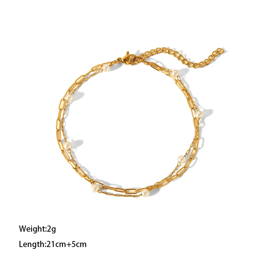 Pearl Layered Chain Anklet [304 Stainless Steel]