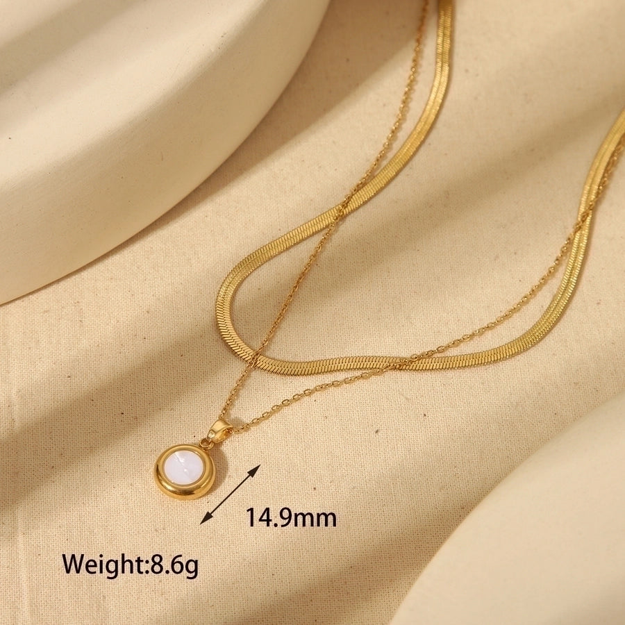 Double Layered Irregular Round Acrylic Necklace [304 Stainless Steel,18K Gold Plated]