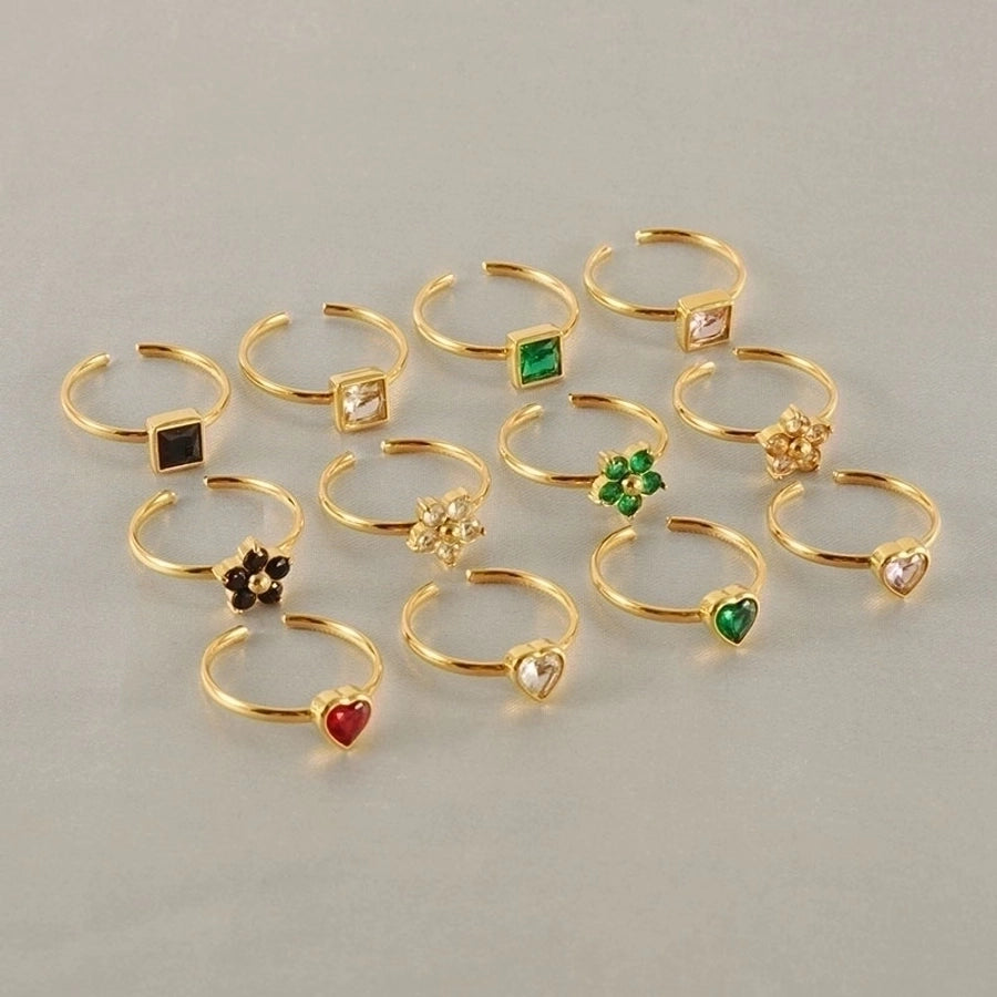 Anello zirconio a forma di cuore a forma di cuore quadrata [304 in acciaio inossidabile 18k oro placcato]