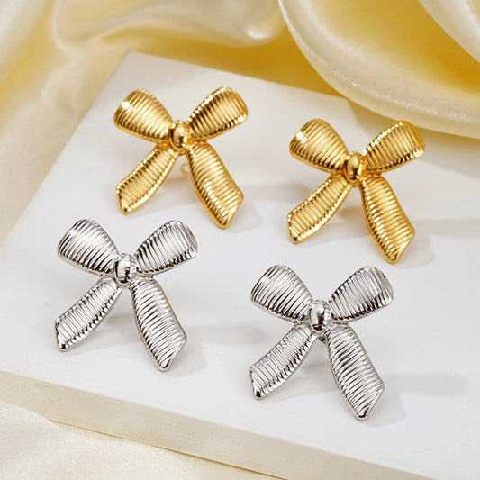 Bow Knot Ear Studs [304 από ανοξείδωτο χάλυβα, 18k χρυσό επιχρυσωμένο]