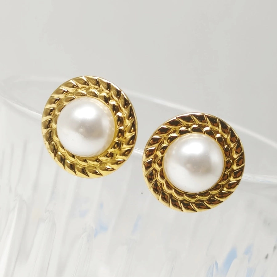 Round Dots Artificial Pearls Turquoise Earrings [304 Stainless Steel,18K Gold Plated]