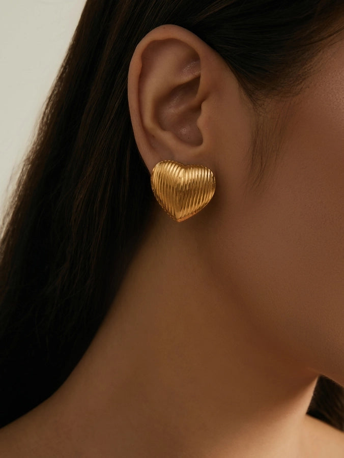 Artistic Heart Shape Earrings [304 Stainless Steel, 18K Gold Plated]