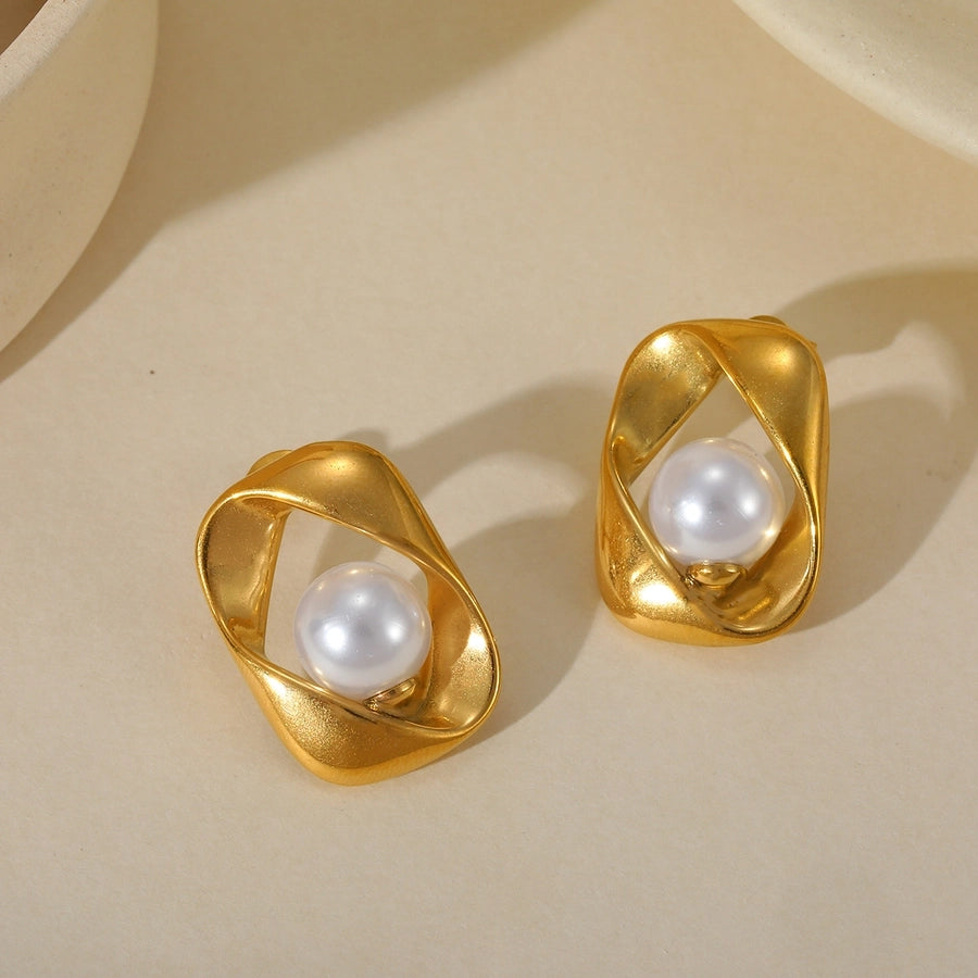 Artistic Irregular Pearl Earrings  [304 Stainless Steel,18K Gold Plated]