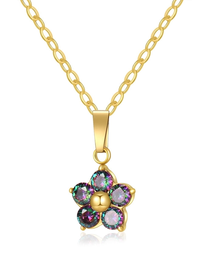 Flower Zircon Pendant Necklace [304 Stainless Steel]