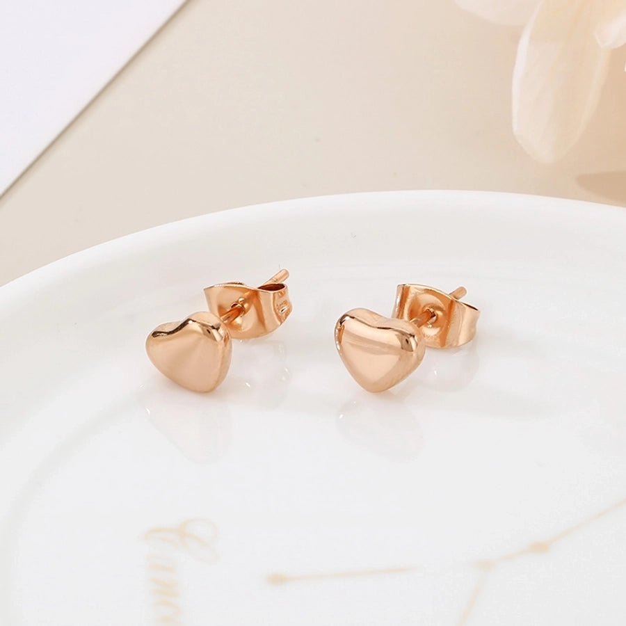 Small Heart Shape Stud Earrings [304 Stainless Steel,18K Gold Plated]