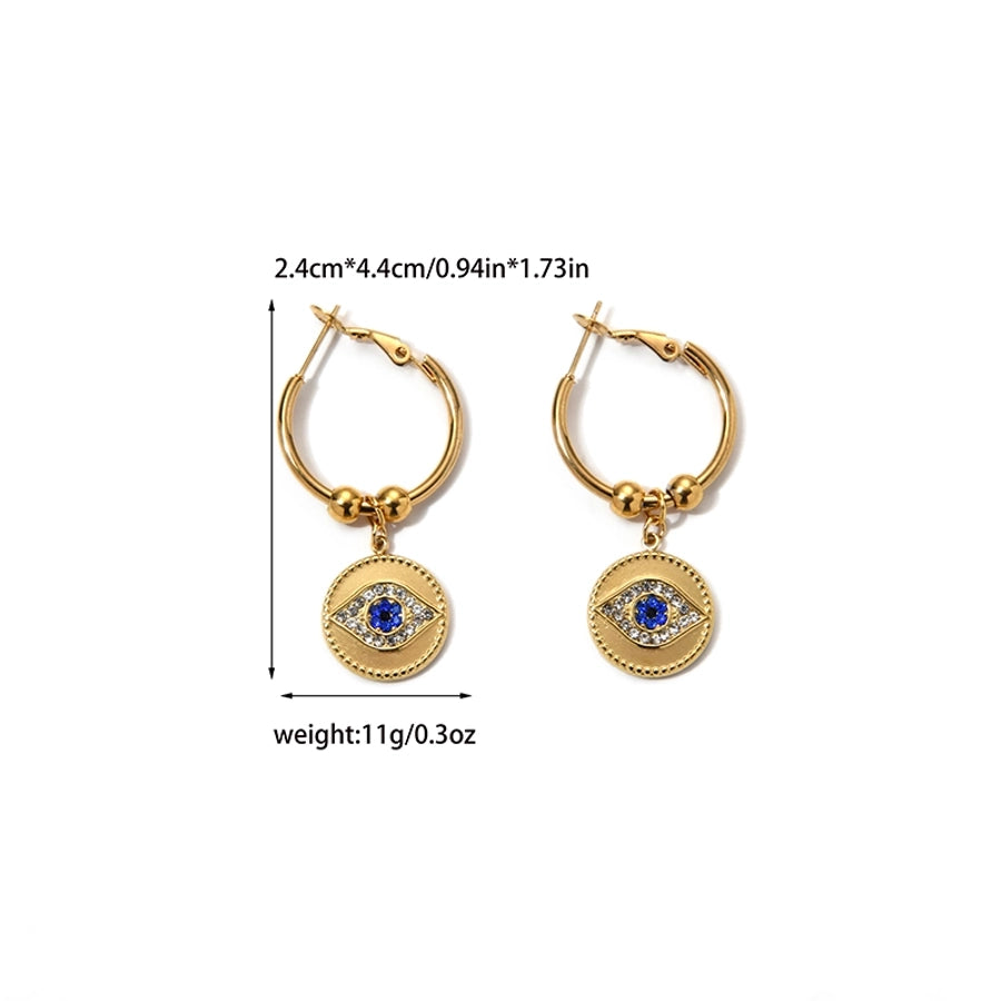 Roman Eye Enamel Zircon Drop Earrings [304 Stainless Steel,14K Gold Plated]