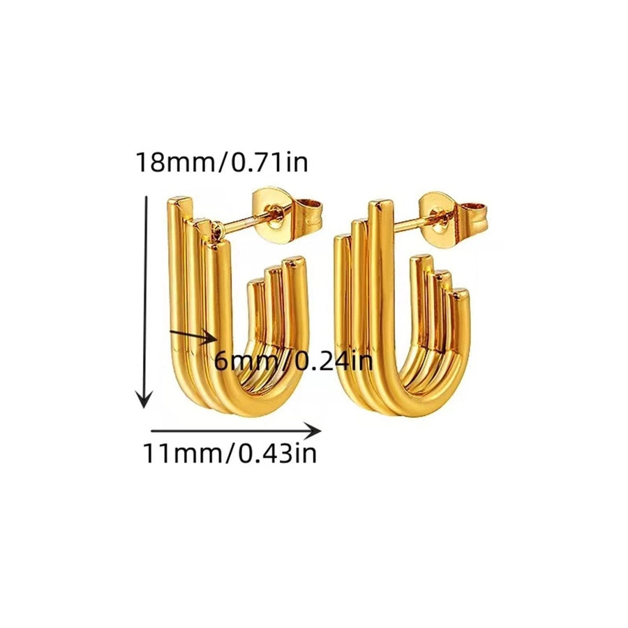 U shape Vertical Stripes Earrings [304 Stainless Steel,18K Gold Plated]