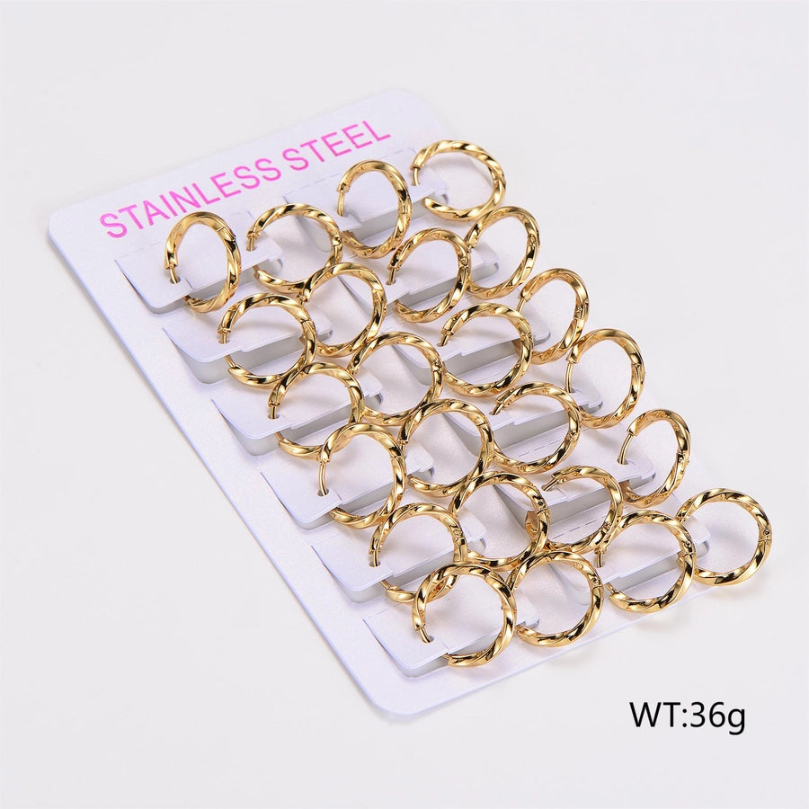 Pack of 12 Pairs Casual Twist Hoop Earrings [304 Stainless Steel]