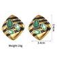 African Style Rhombus Malachite Zircon Ear Studs [304 Stainless Steel,18K Gold Plated]/