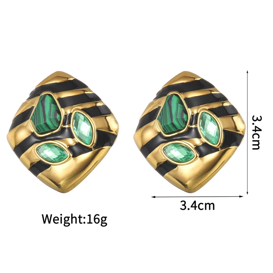 Africain Style Rhombus Malachite Zircon Eaute-oreilles [304 ACIER INOXDUBLE, 18K GOLD] /