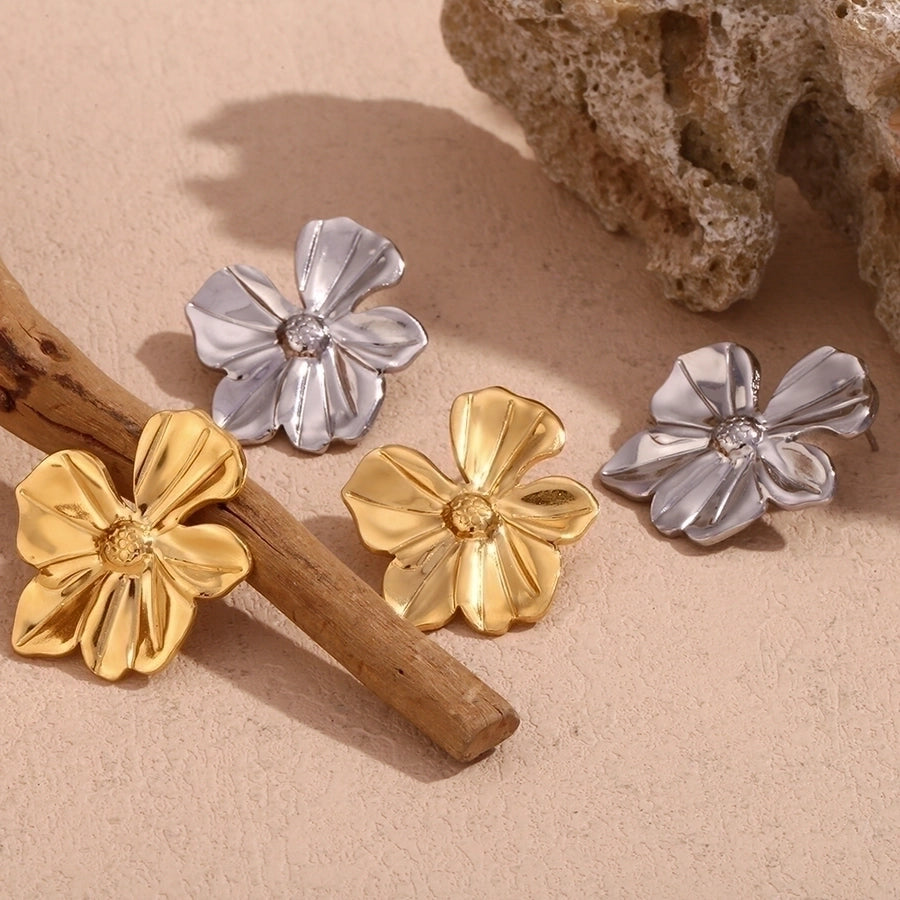 Mix Flower Earrings [304 Stainless Steel,18K Gold Plated]