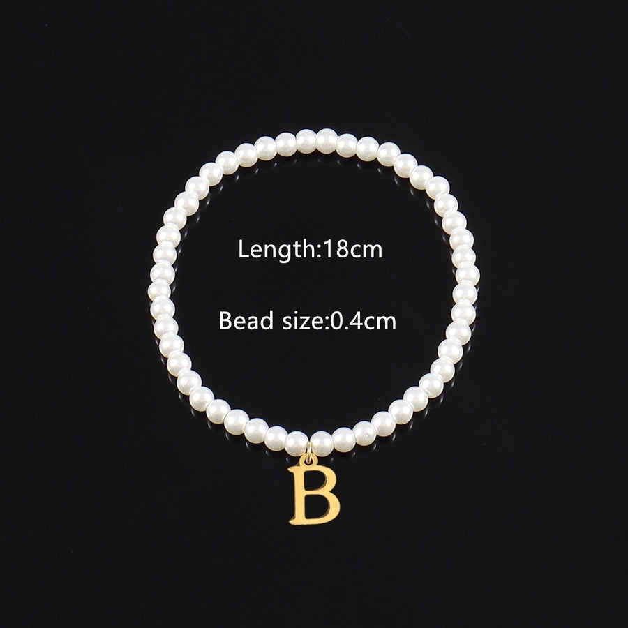 Letter Artificial Pearl Beaded Chain Bracelets [304 Stainless Steel]