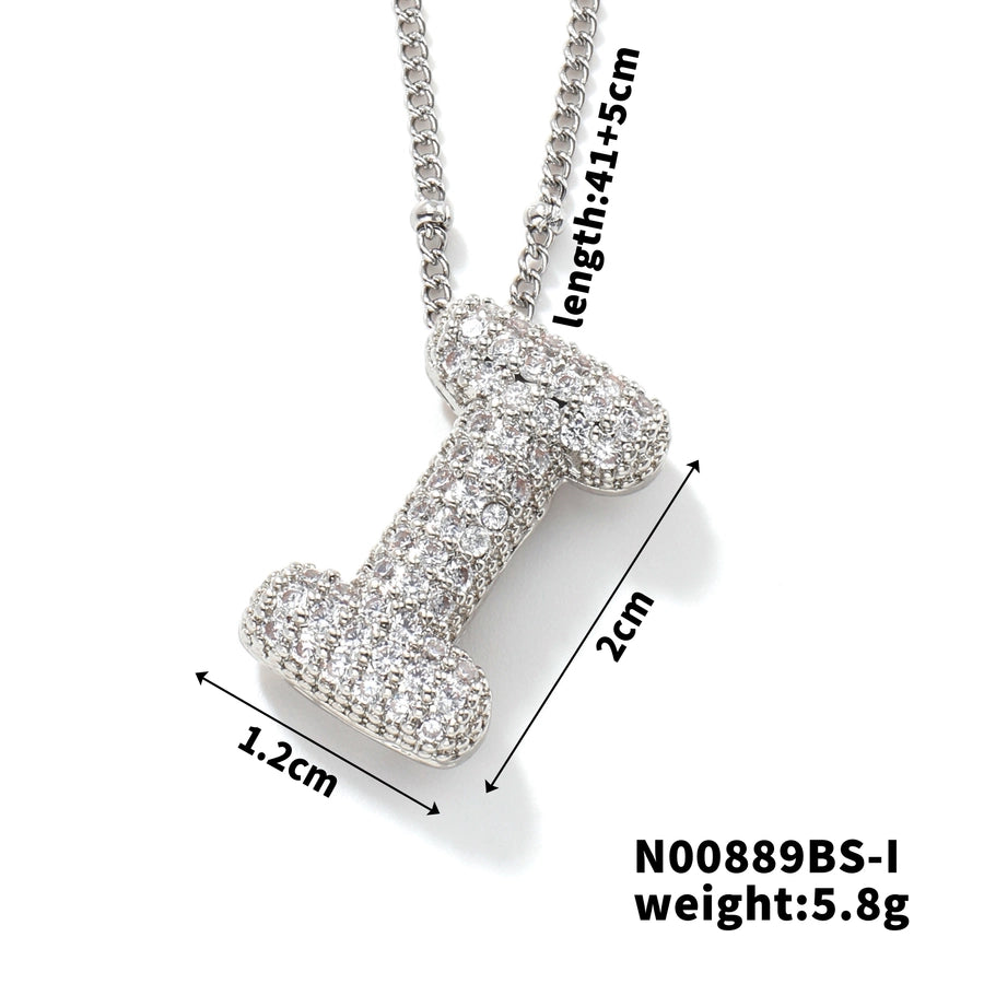 Three-dimensional Letter Zircon Pendant Necklace [304 Stainless Steel,Copper]