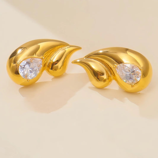 Water Droplets Zircon Earrings [304 Stainless Steel,18K Gold Plated]