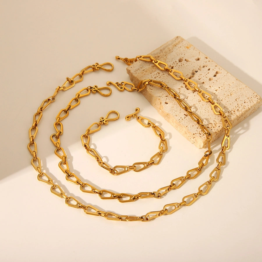 Droplets Hollow Chain Bracelet/Necklace/Jewelry Set [304 Stainless Steel, 18K Gold Plated]