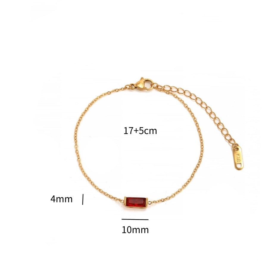 Rectangle  Zircon Bracelets [201,304 Stainless Steel,18K Gold Plated]