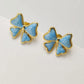 Blue Black Bow Knot Stud Earrings [304 Stainless Steel,18K Gold Plated]