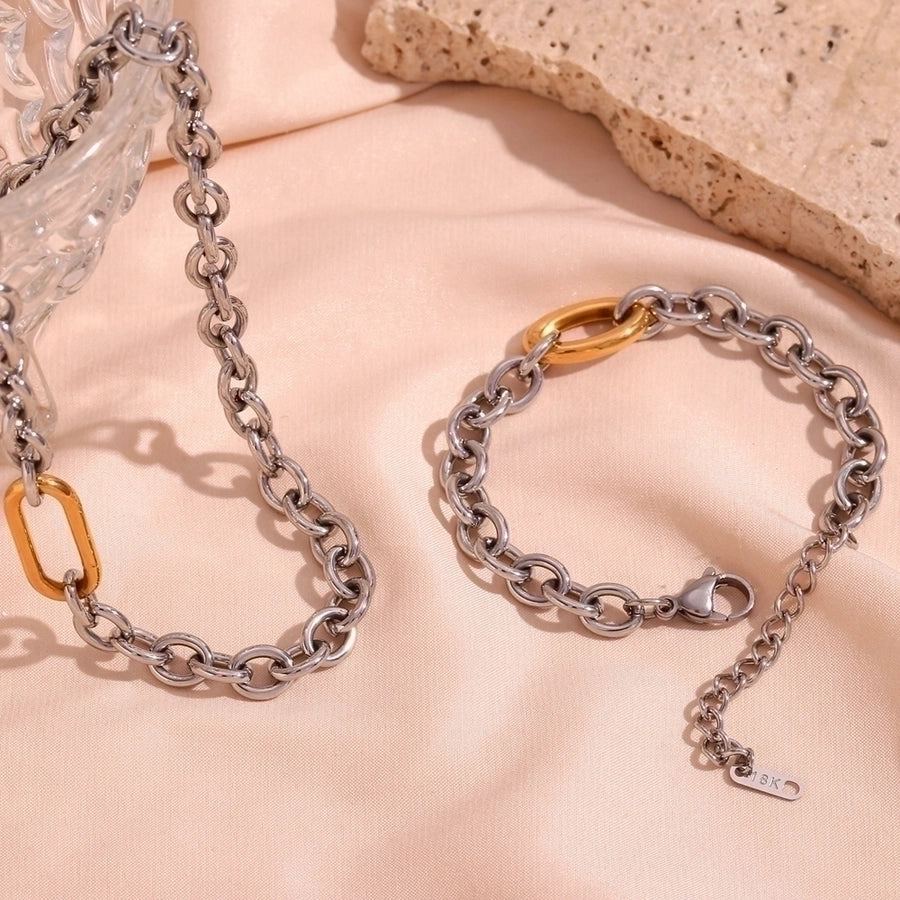 Silver Cable Chain Bracelet/Necklace [304 Stainless Steel,18K Gold Plated]