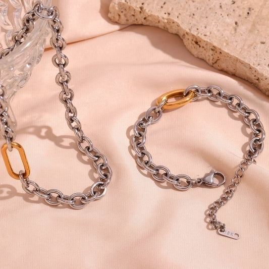 Bracelet de chaîne de câble en argent / collier [304 en acier inoxydable, 18 carats en or]