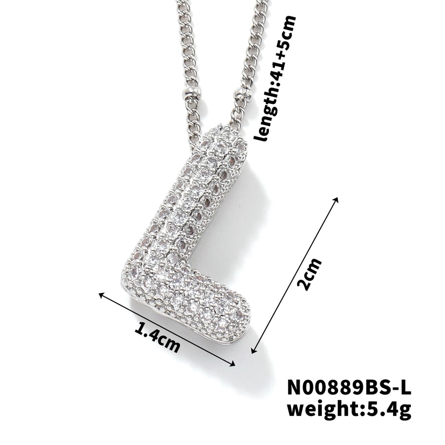 Three-dimensional Letter Zircon Pendant Necklace [304 Stainless Steel,Copper]