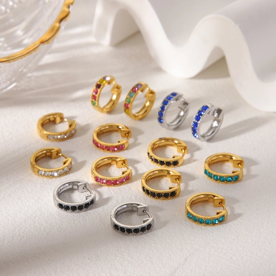 Round Rhinestones Hoop Earrings[304 Stainless Steel,14K Gold Plated]