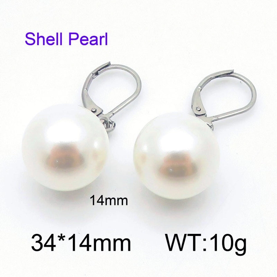 Round Oval Pearl Earrings [304 Stainless Steel]