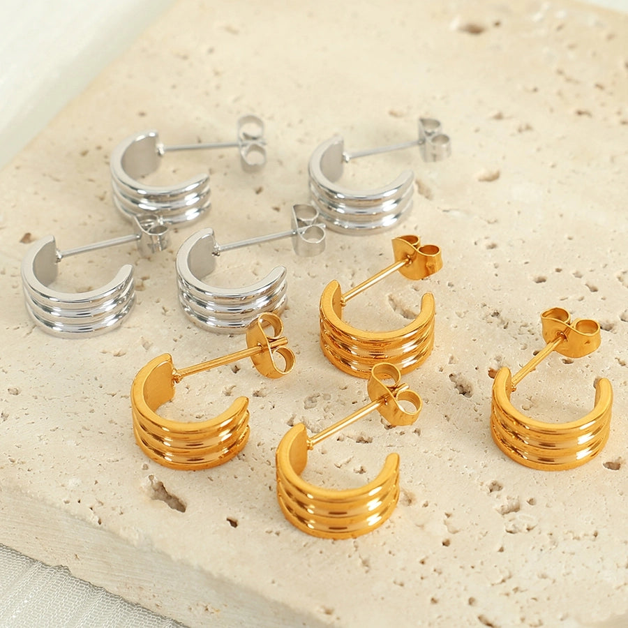 C Shape Polishing Earrings [304 Stainless Steel,18K Gold Plated]