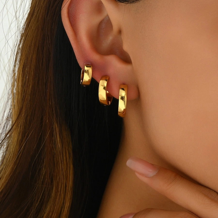 Three Pairs Hoop Earrings Set [201 Stainless Steel, 18K Gold Plated]