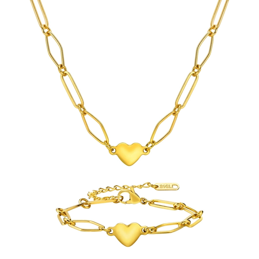 Heart Shape Bracelet/Necklace Chain [201 Stainless Steel,18K Gold Plated]