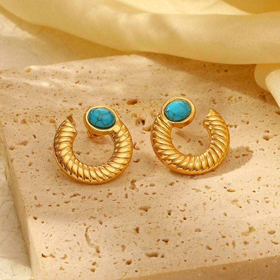 Turquoise Earrings [304 Stainless Steel, 18K Gold Plated]