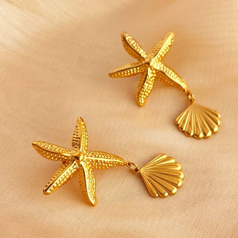 Starfish Shell Drop Earrings [304 Stainless Steel]