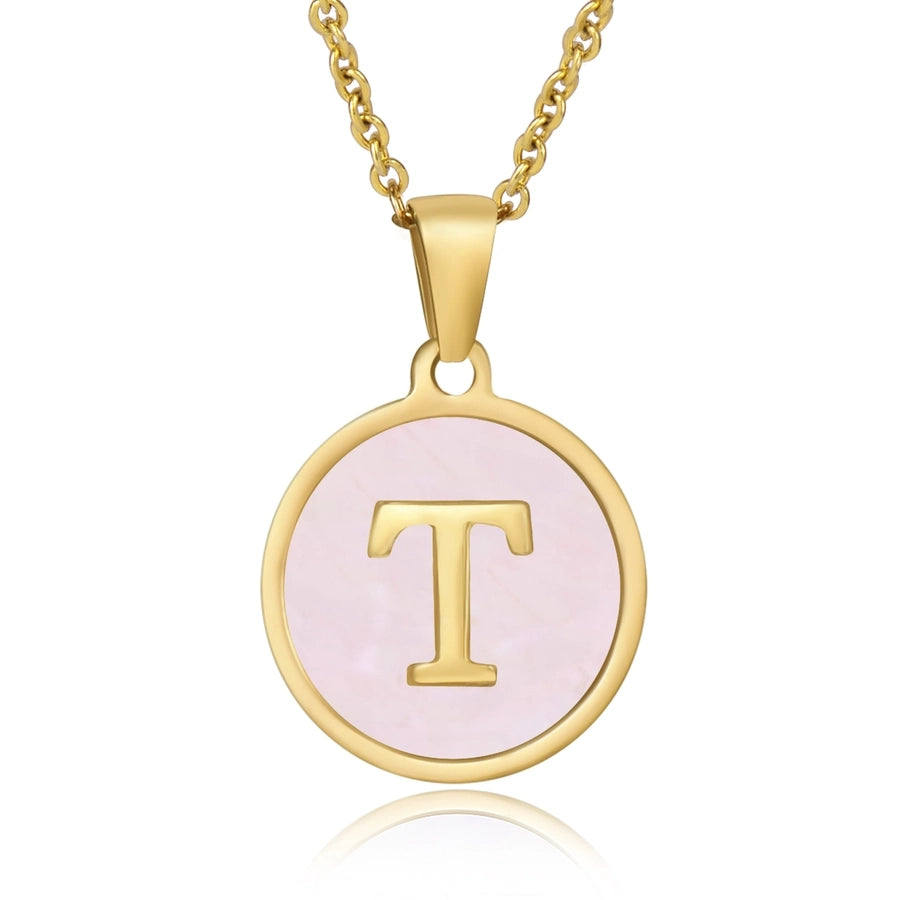 Round Letter Necklace [304 Stainless Steel,18K Gold Plated]