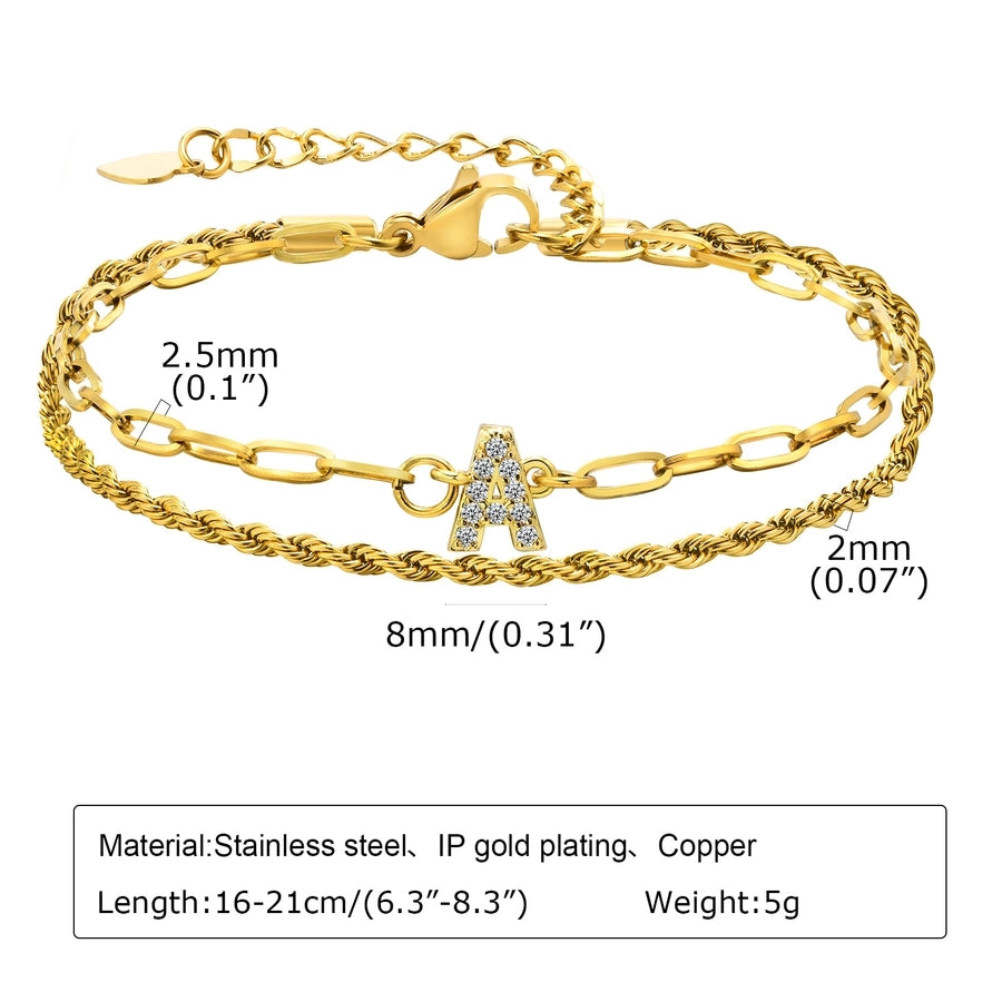 Letter Zircon Bracelets [201 Stainless Steel,Copper,18K Gold Plated]