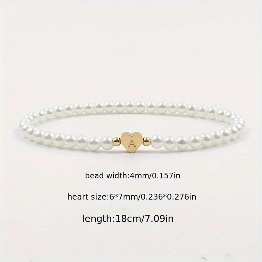 Letter Heart Shape Artificial Pearl Bracelets [304 Stainless Steel]