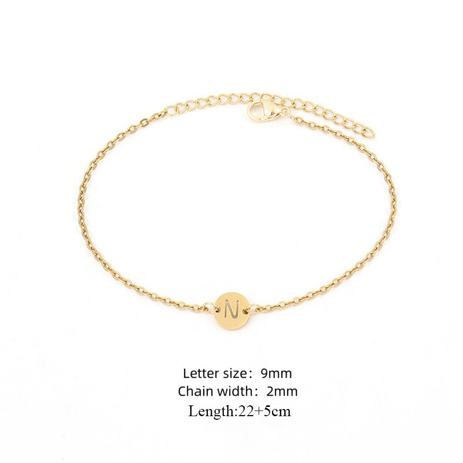 Round Letter Anklet [201,304 Stainless Steel, 18K Gold Plated]klet