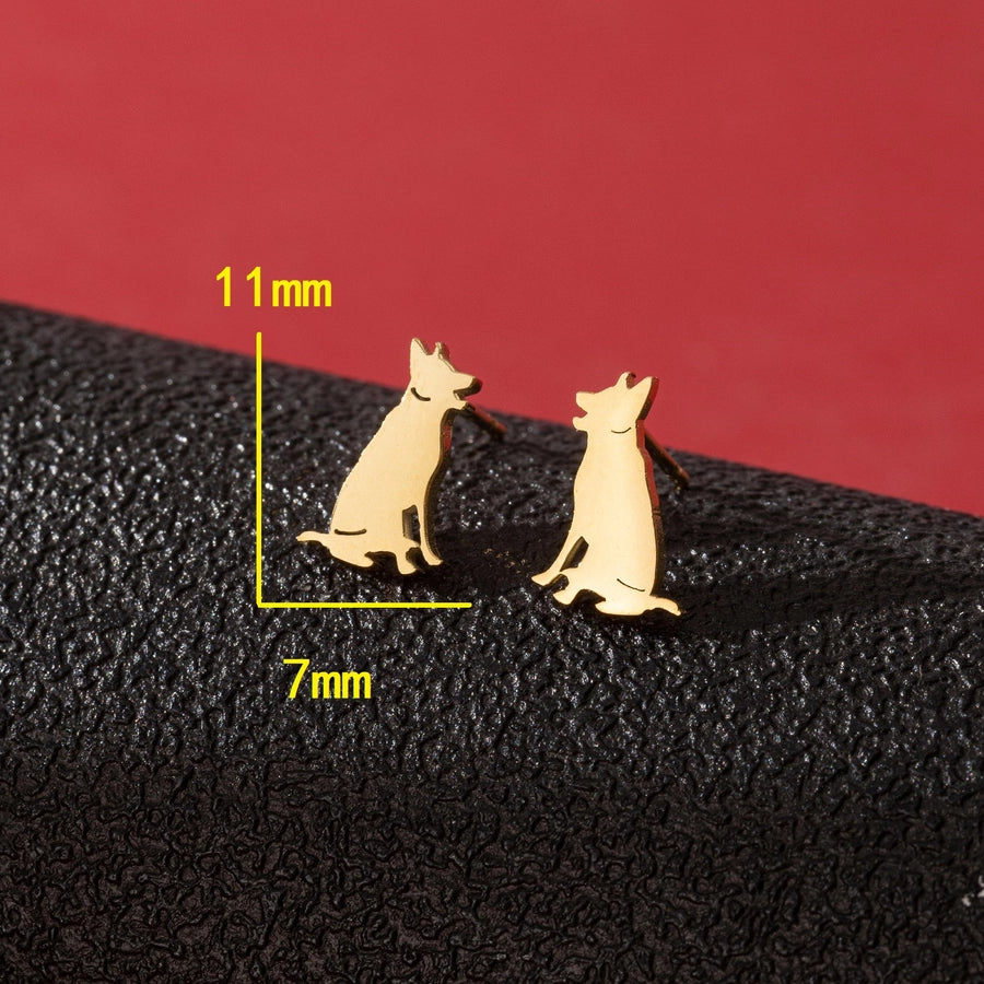 Dog Cat Ear Studs [304 Stainless Steel,18K Gold Plated]