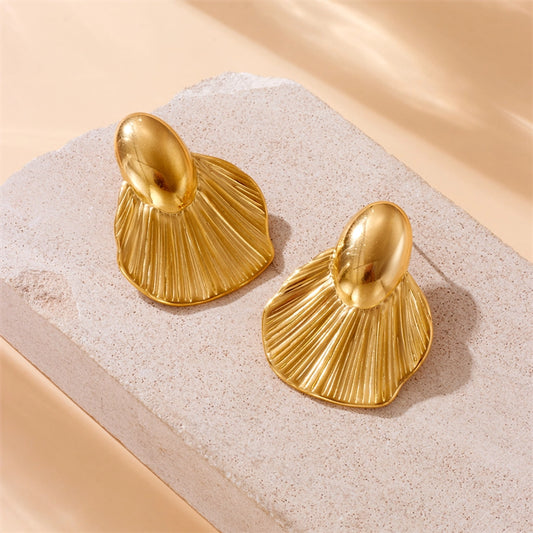 Pendientes plisados ​​del sector [304 acero inoxidable, 18k dorado chapado]