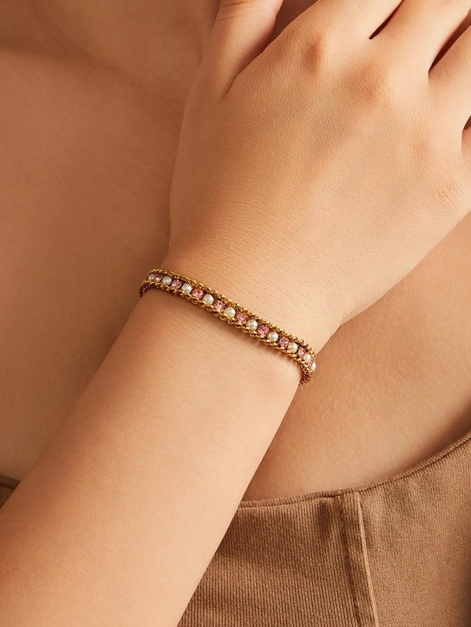 Pulseira de strass glam [304 aço inoxidável, peito de ouro de 18k]