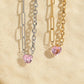 Pink Heart Shape Necklace [304 Stainless Steel,14K Gold Plated]