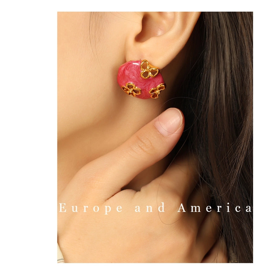 French Style Flower Resin Earrings [304 Stainless Steel,18K Gold Plated]