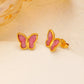 Oval Butterfly Rectangle Enamel Earrings [304 Stainless Steel,18K Gold Plated]