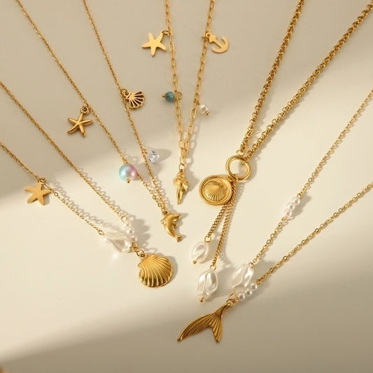 Collana acrilica della coda di pesce di delfino da spiaggia [304 in acciaio inossidabile, oro 18K placcato]