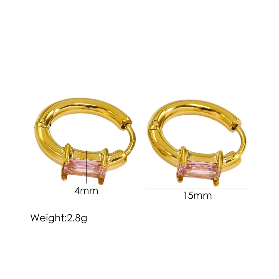 Square Zircon Hoop Earrings [304 Stainless Steel,18K Gold Plated]